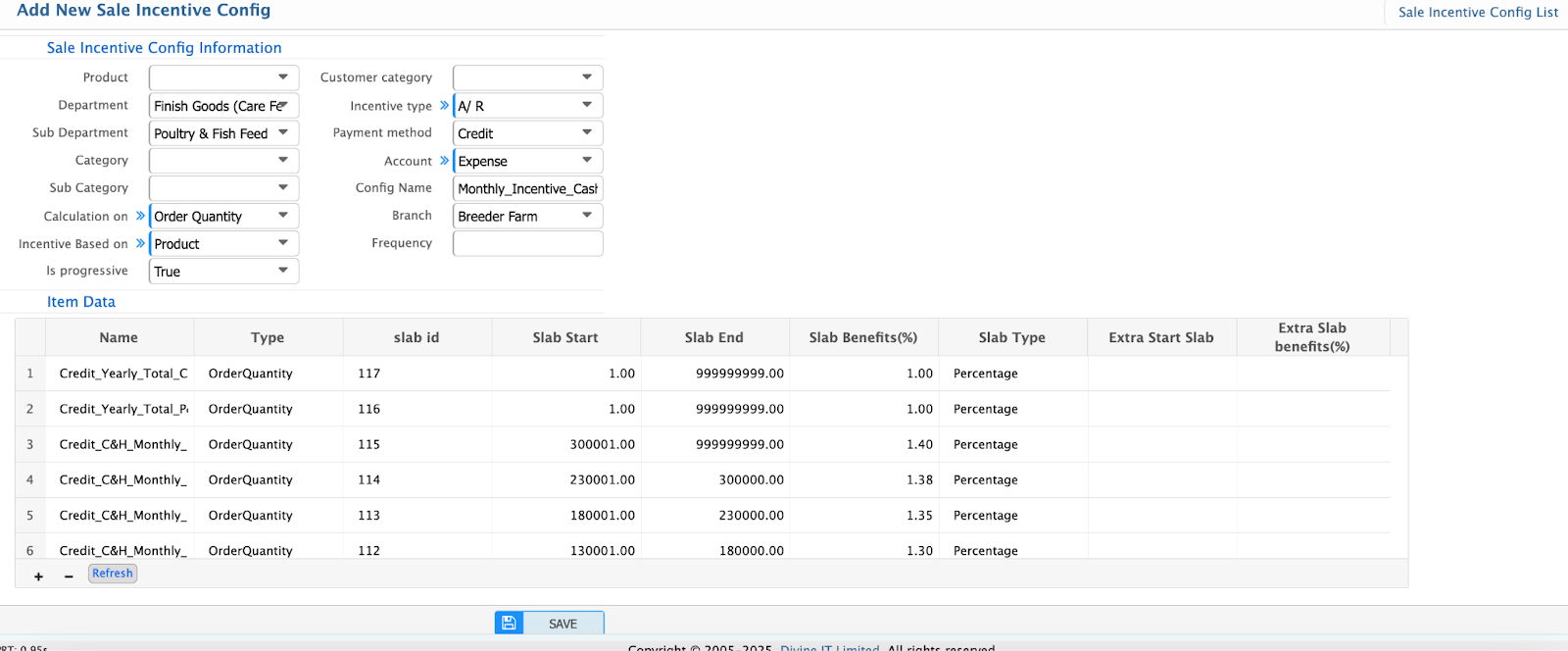 Add New Sale Incentive Config